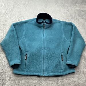 LL Bean Polartec Jacket Womens XL Full Zip Fleece Teal Blue Zip Pocket CabinCore